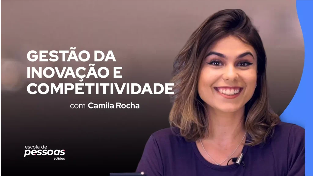 Foto da professora Camila Rocha ao lado do título do curso de Gestão de Inovação e Competitividade