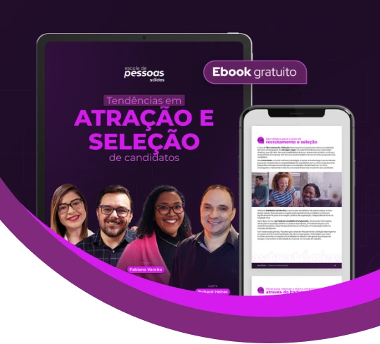 Banner do ebook de Tendências em atração e seleção de candidatos, escrito por Allan Pimenta, Fabiane Vareira, Karol Fabreto e Richard Heiras