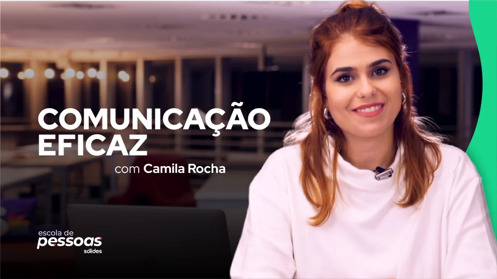 Foto da professora Camila Rocha ao lado do título do curso de Comunicação Eficaz