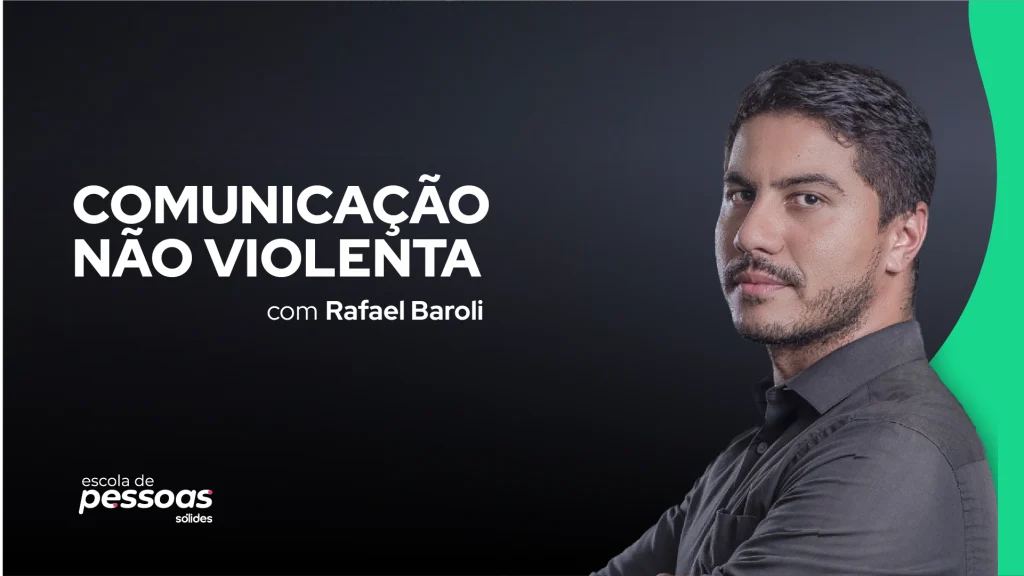 Foto do professor Rafael Baroli ao lado do título Comunicação Não Violenta