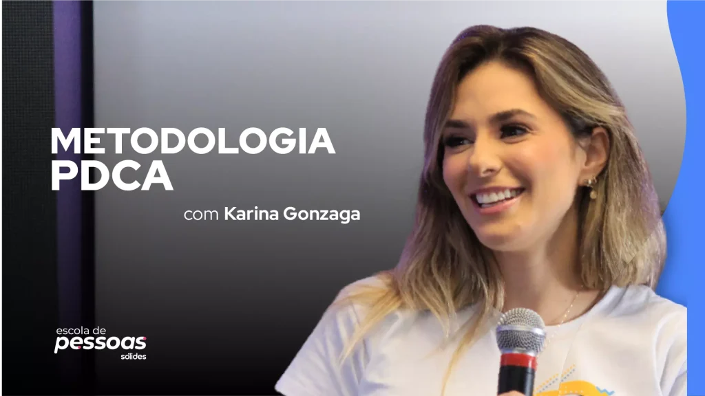 Imagem promocional com a foto da professora Karina Gonzaga ao lado do título do curso de Metodologia PCDA
