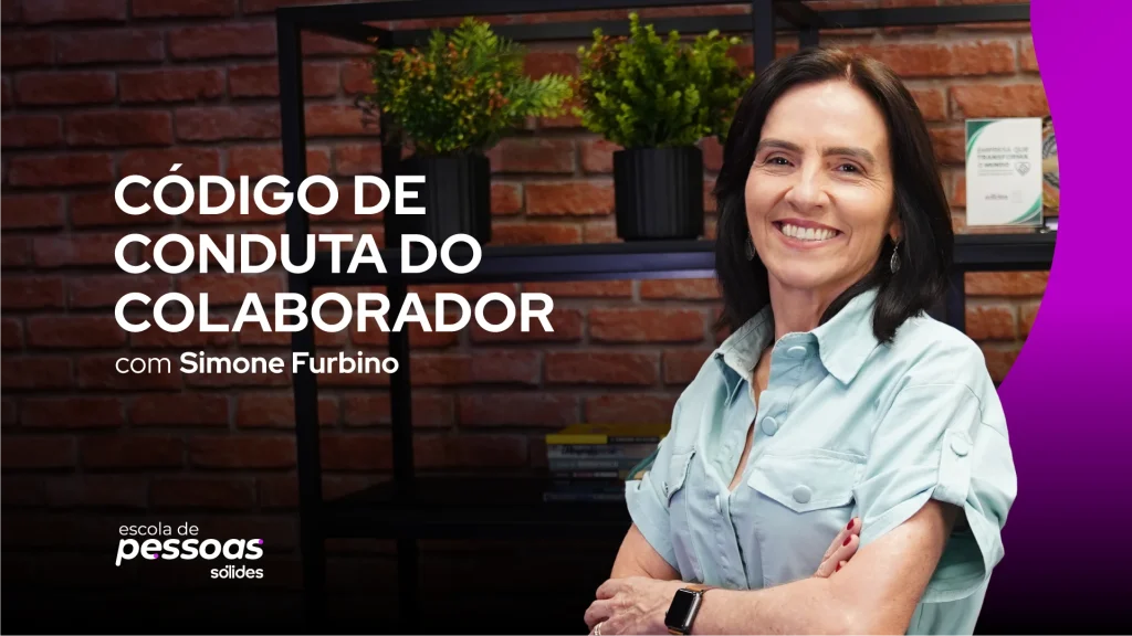 Imagem promocional do curso de como elaborar um código de conduta na empresa, com foto da professora Simone Furbino.