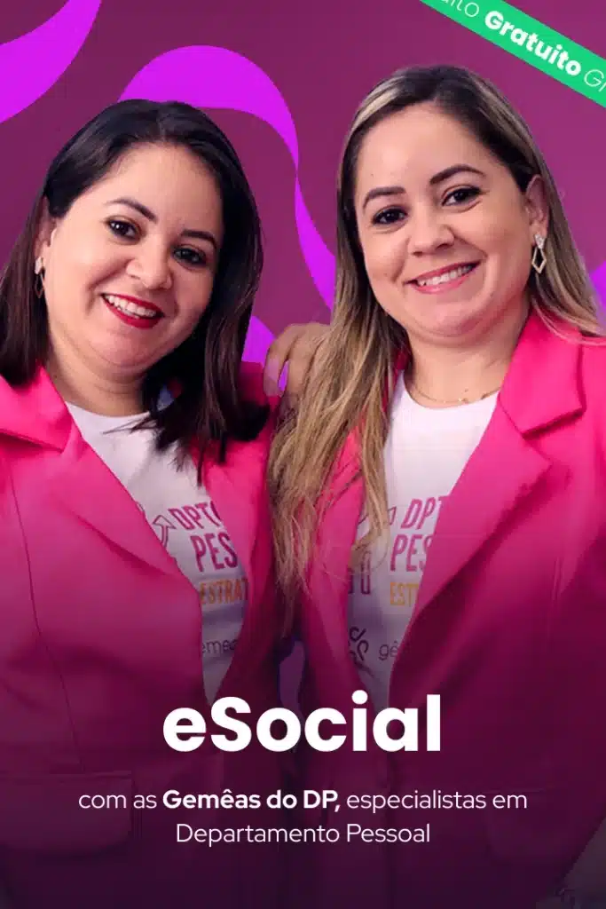 Imagem promocional do curso de eSocial da Escola de Pessoas com as Gemêas do DP