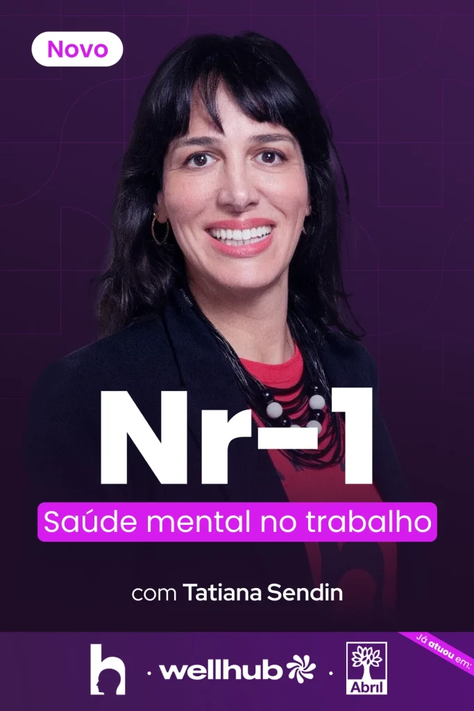 Thumb vertical da monitoria de Tatiana Sendin, com o título "NR-1 Saúde mental no trabalho.